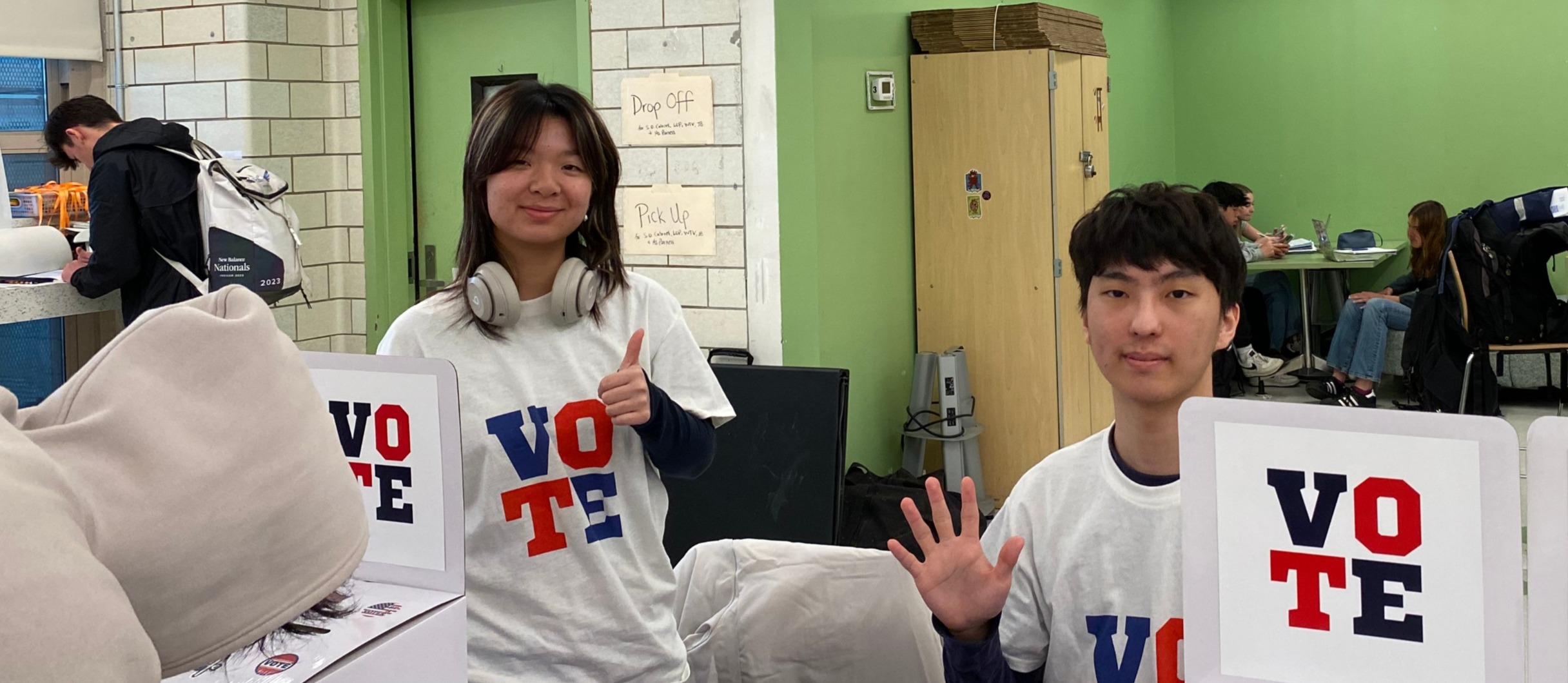 Students at a registration table
